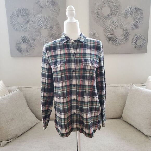 Madewell Oversized Classic Boyfriend Flannel Tartan Button-down Shirt sz Sm - Picture 3 of 12
